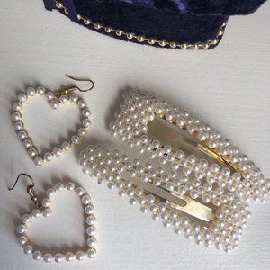 pearl heart earrings and hair clips